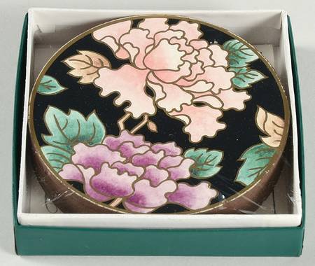 Cloisonne Peony Black Coaster - Set of 4