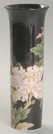 Cloisonne Peony Black 6" Bud Vase