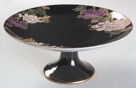 Cloisonne Peony Black Round Compote (Height X Width)