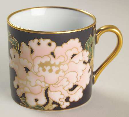 Cloisonne Peony Black Flat Demitasse Cup
