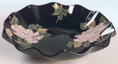 Cloisonne Peony Black Fluted Bowl