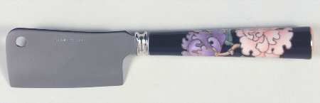 Cloisonne Peony Black Cheese Cleaver with Stainless Blade