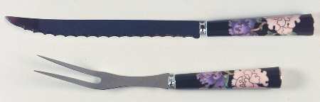 Cloisonne Peony Black 2-Piece Carving Set