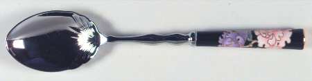 Cloisonne Peony Black Casserole Spoon with Stainless Bowl