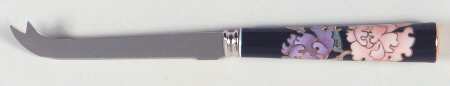 Cloisonne Peony Black Cheese Knife with Stainless Blade