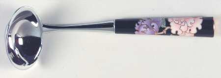 Cloisonne Peony Black Gravy Ladle with Stainless Bowl