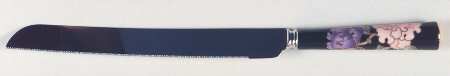 Cloisonne Peony Black Cake Knife/Server with Stainless Blade