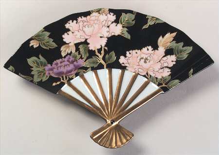 Cloisonne Peony Black Fan Tray