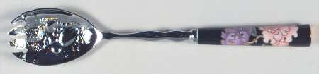 Cloisonne Peony Black Salad Serving Fork with Stainless Prongs