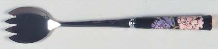 Cloisonne Peony Black Salad Serving Fork with Stainless Prongs