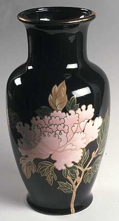 Cloisonne Peony Black 12" Vase