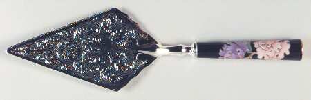 Cloisonne Peony Black Pie Server with Stainless Blade