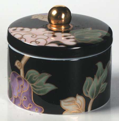 Cloisonne Peony Black 2" Round Box & Lid