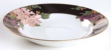 Cloisonne Peony Black Large Rim Soup Bowl