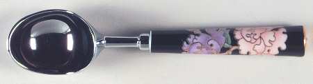 Cloisonne Peony Black Ceramic Handled Ice Cream Scoop
