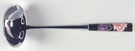 Cloisonne Peony Black Soup Ladle with Stainless Bowl