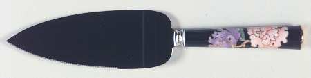 Cloisonne Peony Black Pastry Server with Stainless Blade
