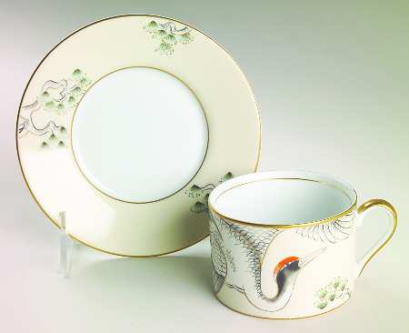 Crane with Pine Flat Cup & Saucer Set