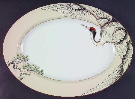 Crane with Pine 14" Oval Serving Platter by Fitz & Floyd