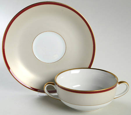 Deauville Burgundy Flat Cream Soup Bowl & Saucer Set