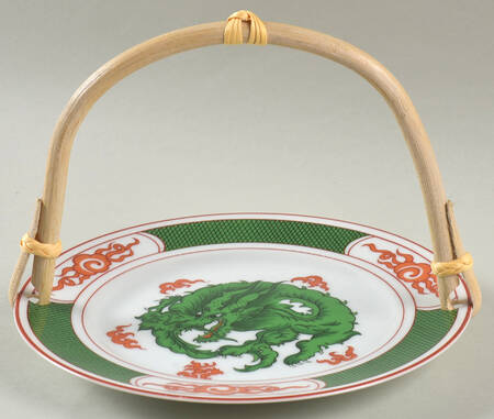 Dragon Crest Green 5 3/8"-5 5/8" Bamboo Handled Serving Plate  HC
