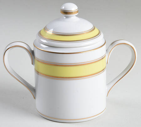 Gold Color Band Sugar Bowl & Lid