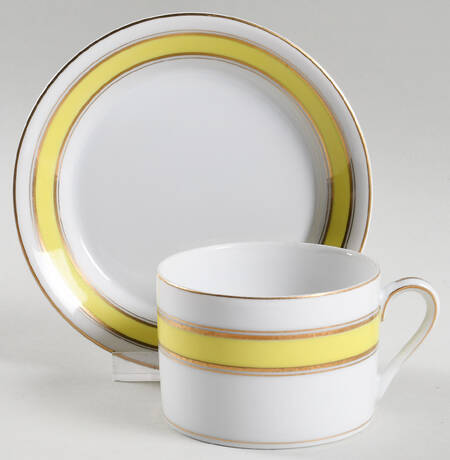 Gold Color Band Flat Cup & Saucer Set by Fitz & Floyd