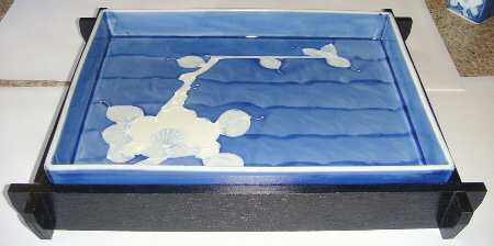 Camellia Folkart 12" Rectangular Tray-Wood Holder