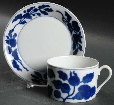 Floral Indigo Flat Cup & Saucer Set
