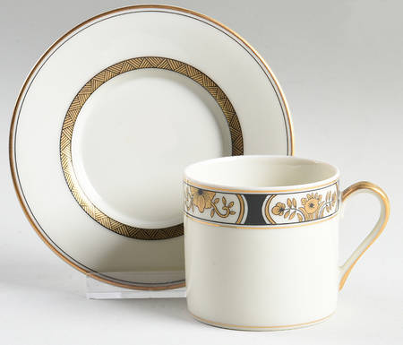 Fleur Orientale Black Flat Demitasse Cup & Saucer Set