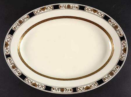 Fleur Orientale Black 14" Oval Serving Platter