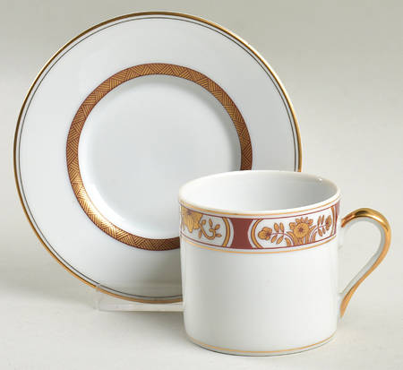 Fleur Orientale Cinnabar (Red) Flat Demitasse Cup & Saucer Set
