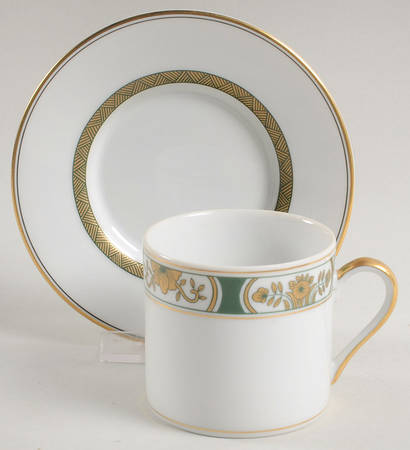 Fleur Orientale Green Flat Demitasse Cup & Saucer Set