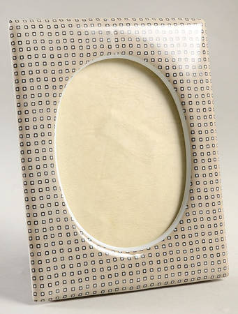 Foulard (Black and White Diamonds on Taupe) Frame-Holds 4" X 5"