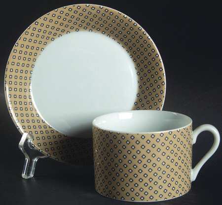 Foulard (Black and White Diamonds on Taupe) Flat Cup & Saucer Set