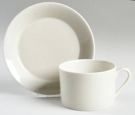 Herringbone (Fawn Brown on Buff) Flat Cup & Saucer Set