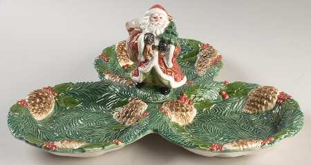 Holiday Pine 3-Part Relish with Attached Toothpick Holder