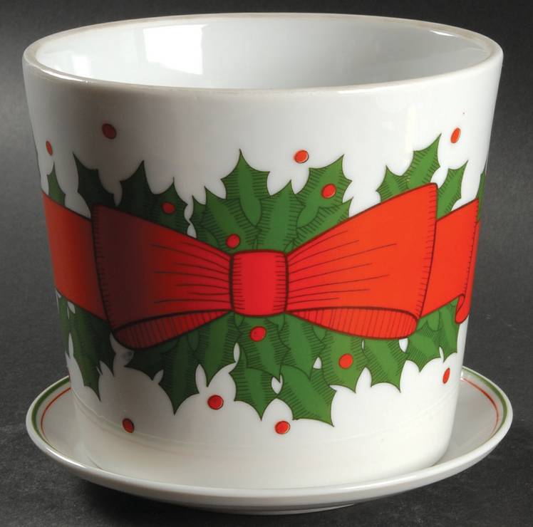 Holly Wreath 5" Flower Pot & Underplate
