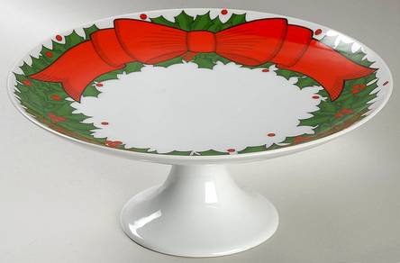 Holly Wreath 10" Diameter Pedestal Cake Stand