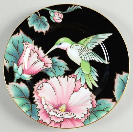 Hummingbird Black Salad Plate