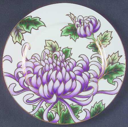 Kiku (White Background, Lavender Flowers) by Fitz &amp; Floyd