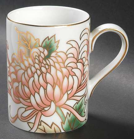 Kiku (White Background, Peach Flowers) Mug
