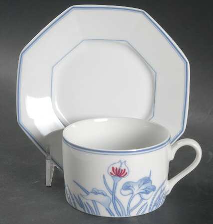 Lotus Bleu Flat Cup & Saucer Set