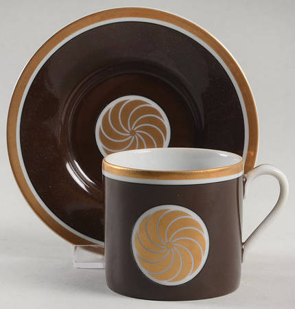 Medaillon d'Or Cognac (Medium Brown) Flat Demitasse Cup & Saucer Set