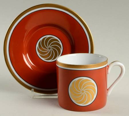 Medaillon d'Or Orange (Terra Cotta) Flat Demitasse Cup & Saucer Set