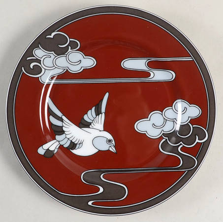 Mouchet d'Argent (Gray and White Bird on Cinnamon) Salad Plate
