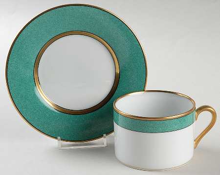 Mouchetee Teal Green Flat Cup & Saucer Set