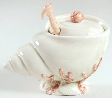 Oceana (Pink Coral Edge) Sugar Bowl & Lid W/Spoon