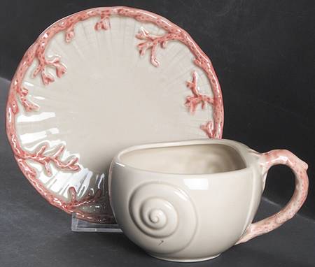 Oceana (Pink Coral Edge) Flat Cup & Saucer Set