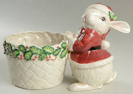 Old World Christmas Holly Bunny Planter